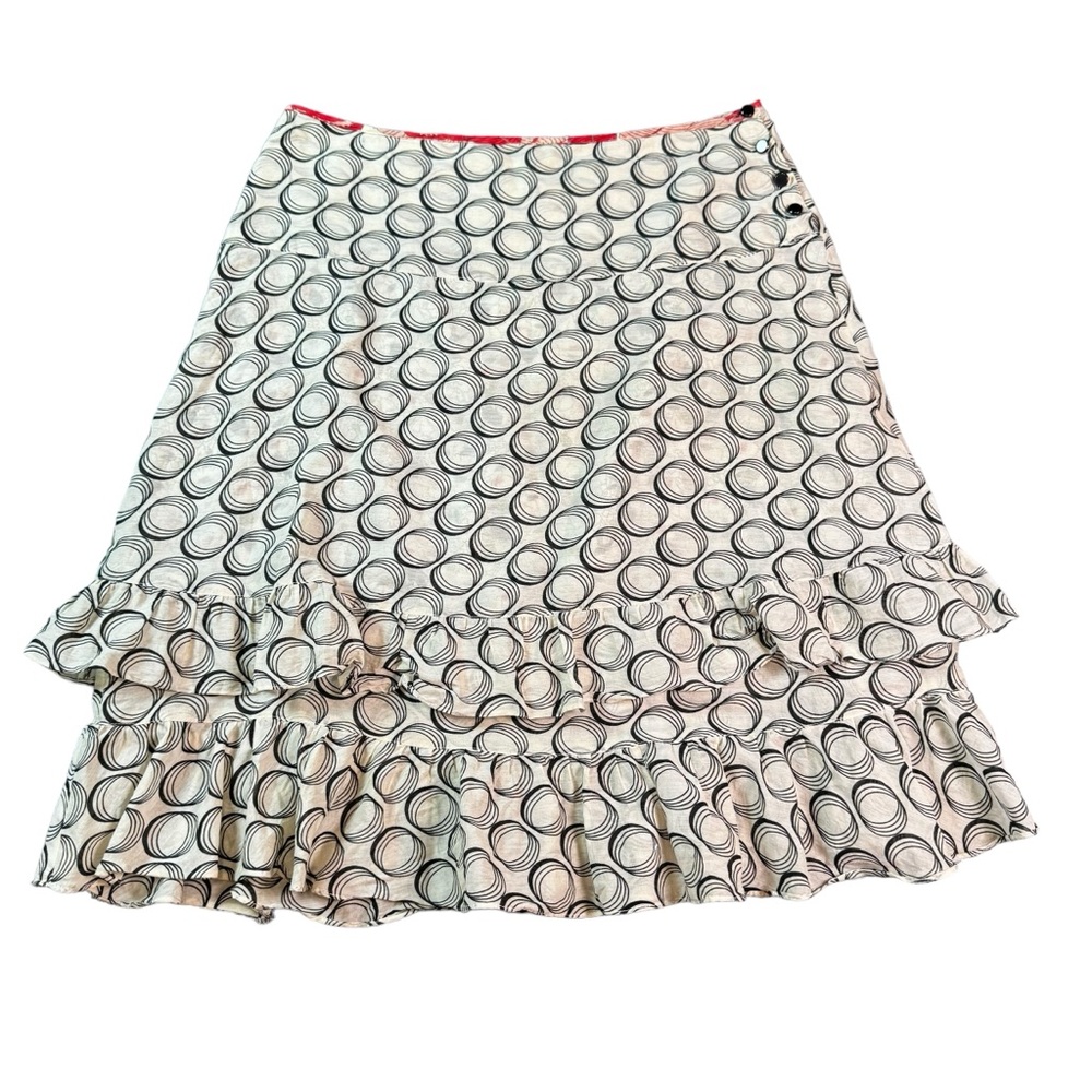 Johnny Was Yellowfield 8 Ruffle Geometric Circle Pattern Knee Length Skirt Small